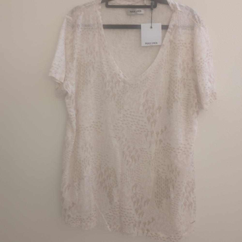 MAX&MOI Paris Linen Knit V-Neck Tee | Powder Pink | NWT | Size 44